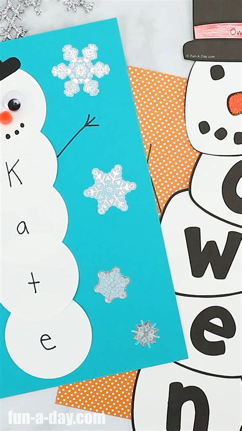 Card with funny snowman and birds on blue snow background. Name Snowman Preschool Craft and Free Printable | Name ...