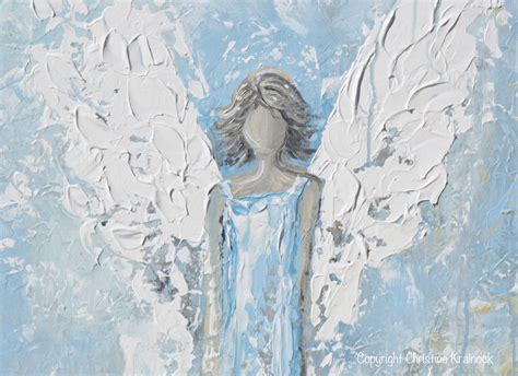 Original Abstract Angel Painting Blue White Angel Wings Home Wall Art