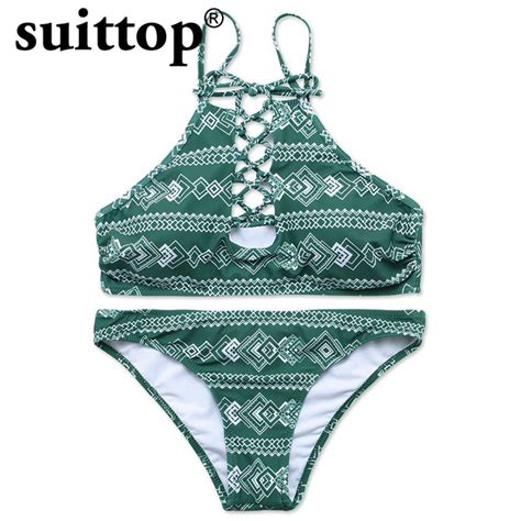Suittop Rerto Bikini 2017 New Sexy Summer High Neck Swimwear Push Up