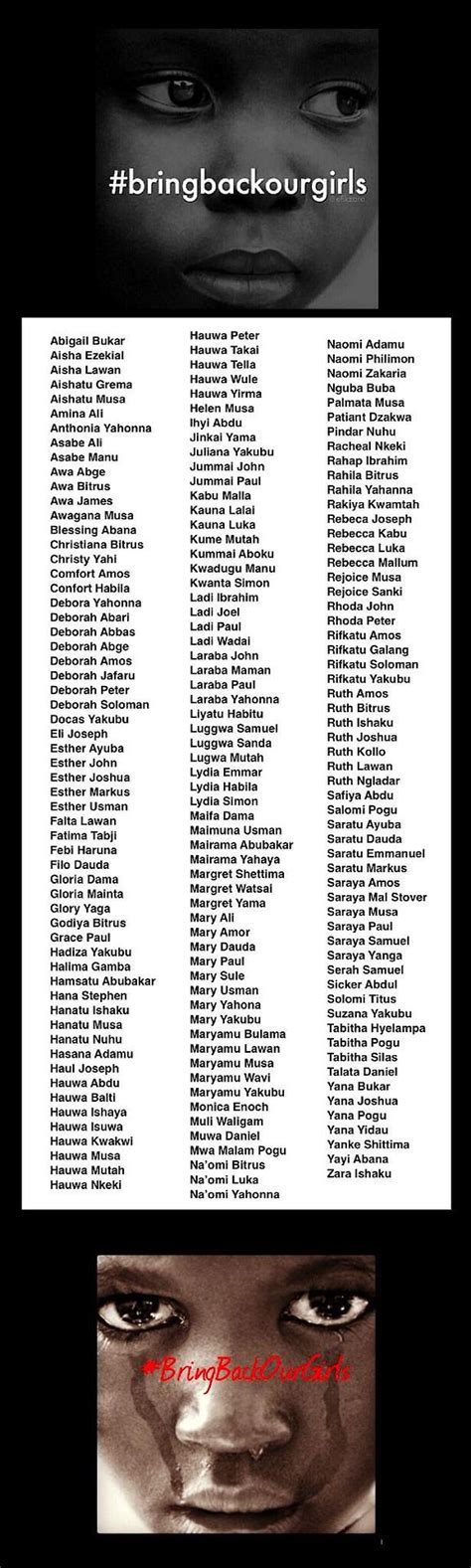 These Are The Names Of The 180 Still Missing Nigerian Girls Bring Back Our Girls Nigerian