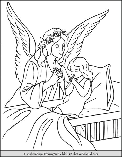 Find more free guardian angel coloring page pictures from our search. Guardian Angel and Child Praying at Bedtime Coloring Page - TheCatholicKid.com