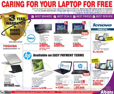 Apply for your credit card online and get free vouchers and more! Abans 11 Mar 2014 » Abans Dell, Toshiba, HP & Lenovo Notebooks & Tablets Offers 11 Mar 2014 ...
