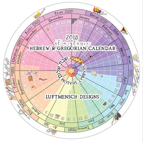 2018 Calendar Jewish Calendar Hebrew Calendar Judaica Circular