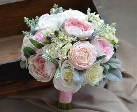 Cabbage Roses Bouquets Real Touch Blush Ivory Roses Peonies Etsy
