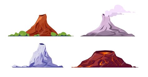 Conjunto De Volcanes De Colores Diferentes Formas Sobre Fondo Blanco