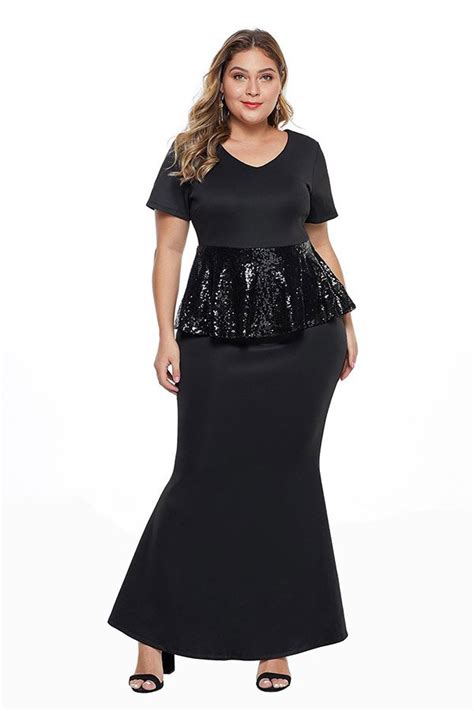Plus Size Evening Gowns With Sequin Peplum Design