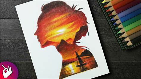 Double Exposure Scenery Drawing For Beginners Step By Step