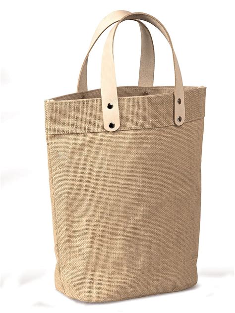 Small Jute T Tote Bag With Leather Handles Size 12w X 12h X 45