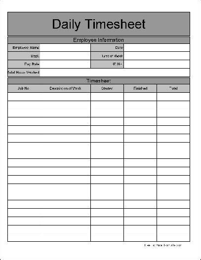 Daily Work Sheet For Employee Printable Receipt Template