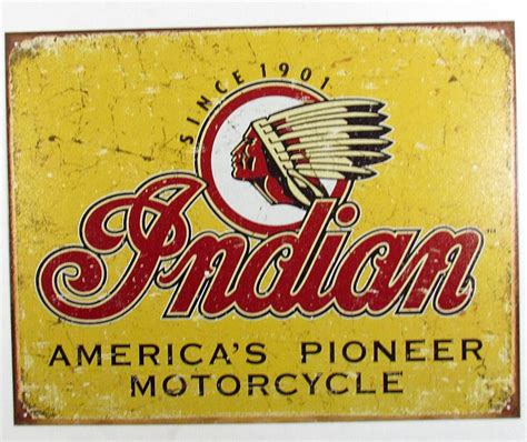 Indian Motorcycle Rustic 1901 Tin Sign Ad Metal Vtg Garage
