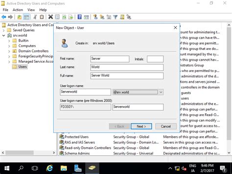 Windows Server Active Directory Add User Accounts Server World