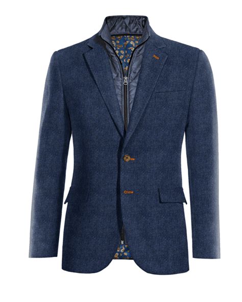 Blue Herringbone Tweed Suit Jacket With Customized Threads With