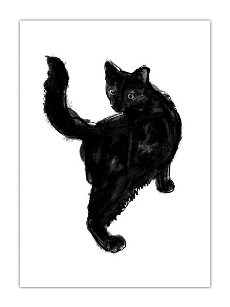 Black Cat Art Print Designed And Handmade By Tiff Howick In London