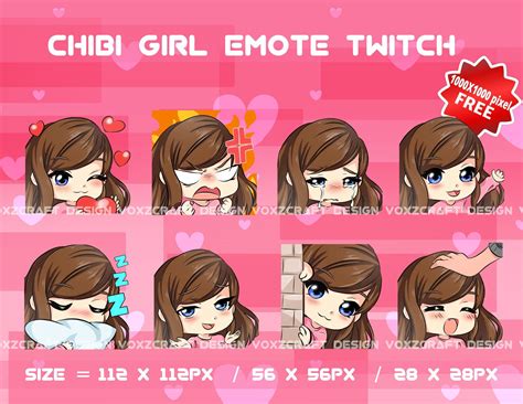 Chibi Girl Brown Hair Blue Eyes Twitch Emotes Pack Avatar Etsy