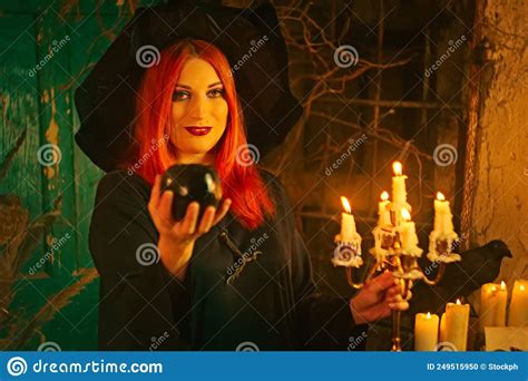 Fabulous Portrait Of A Sorceress Halloween Concept Stock Photo