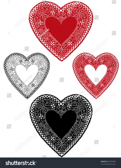 Download Vector - Vintage Lace Heart Doilies, Red, White Antique ...