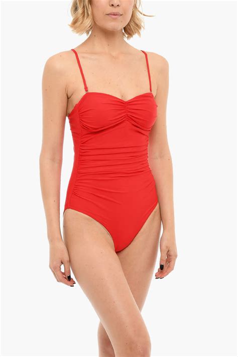 Ganni Solid Colored One Piece Swimsuit With Pleats Women Glamood Outlet