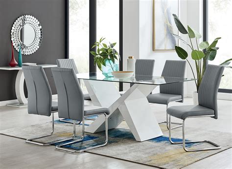 Torino White High Gloss And Glass Modern Dining Table And 6 Lorenzo