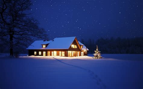 Nature Cabin Winter Snow Night Wallpapers Hd Desktop And Mobile