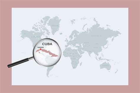 Map Of Cuba On Political World Map With Magnifying Glass 10410733