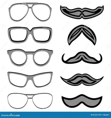Set Of Hipster Nerd Glasses And Stylish Mustaches On White Stock Vector Illustration Of