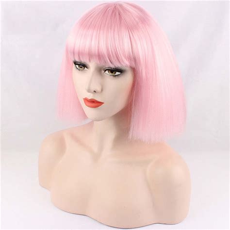 Wig For Bangs Pink Wig Short Straight Wig Afro Wig Party Etsy