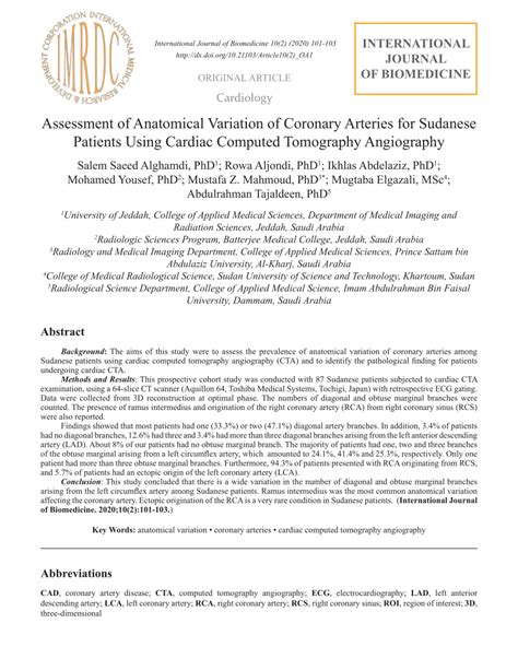 Analysis of 207 cadaver coronary arteries showed left coronary artery (lca) dominance type was present in 6.3% of there were also differences in the number of diagonal arteries in the dissected samples. (PDF) Assessment of Anatomical Variation of Coronary Arteries for Sudanese Patients Using ...