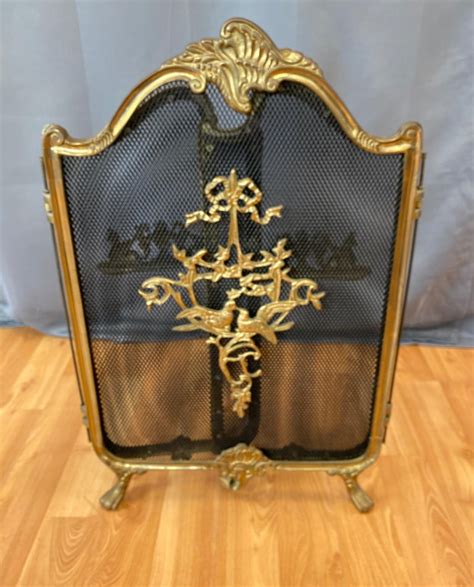 Vintage French Provincial Style Brass Fireplace Screen At 1stdibs