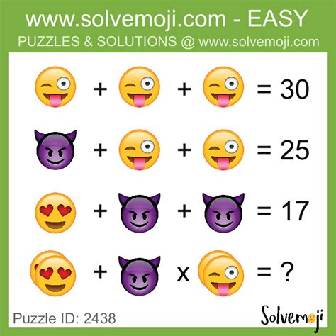 Mathtrick #mathpuzzles #mathriddles math puzzles with answers only genius can answer in this video show math puzzles that. Emoji based math puzzle - level easy! - New Logic/Math ...