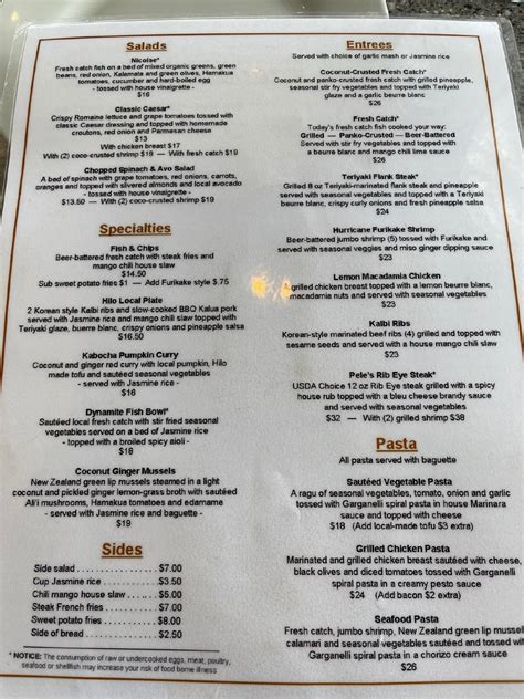 Menu at Pineapples Island Fresh Cuisine pub & bar, Hilo