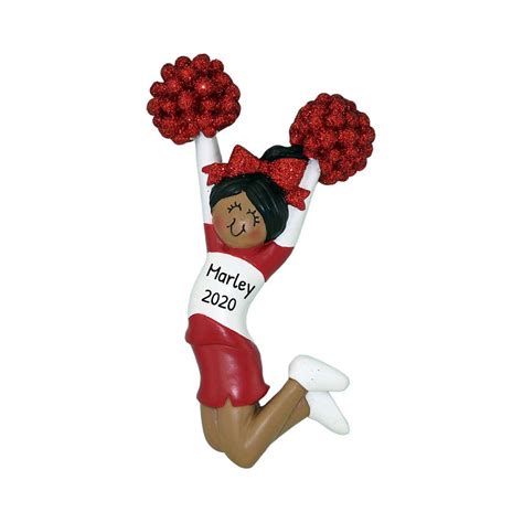 Personalized Cheerleader Christmas Ornament Cheer Captain Ornament Pom Pom Ornament Black Girl