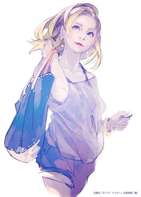 Anime Picture Search Engine 1girl Blonde Hair Blue Shorts Bra Strap