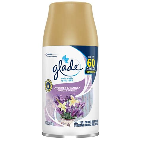 2years from mfg date available in various scents. Glade 6.2 oz. Lavender and Vanilla Automatic Air Freshener ...