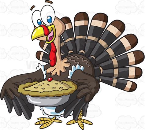 A Turkey Holding A Pie Thanksgiving Art Stock Art Thanksgiving Fun