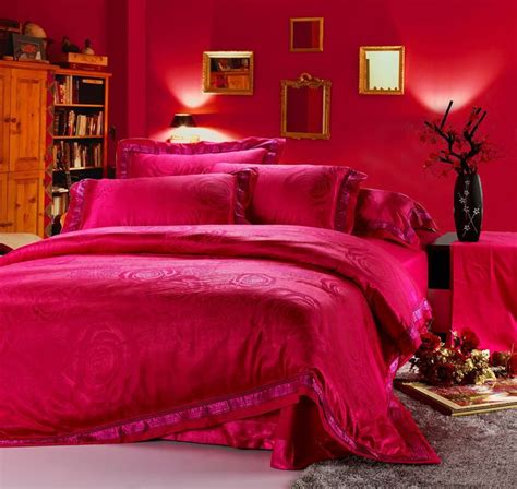 Hot Pink Rose Bedding Set King Size Silk Luxury Bedspread Hot Pink