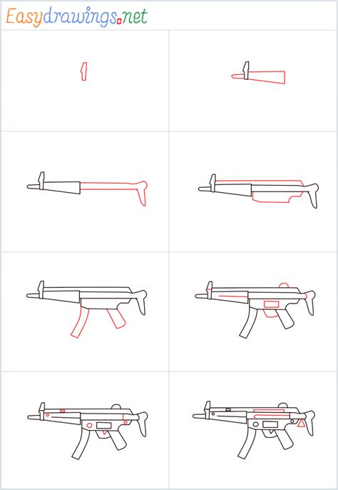 How To Draw Mp5 Gun Step By Step 8 Easy Phase