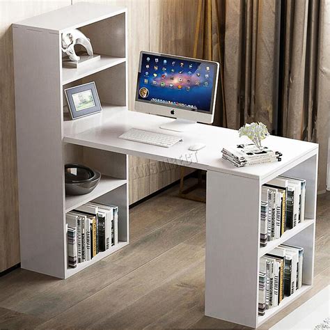 Available in a white high gloss finish. FoxHunter Multifunction Computer Desk 2 Large Shelves Home ...