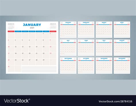 Calendar Planner For 2021 Year Week Starts On Vector Image