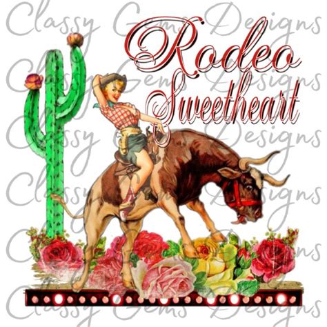 Rodeo Sweetheart Designcowgirl Riding Bullcatusrosespng Etsy