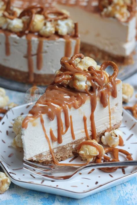 Garnished with whipped cream and chocolates. No-Bake Salted Caramel Cheesecake! - Jane's Patisserie