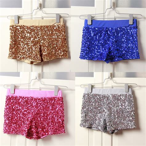 Women Elastic High Waist Sequins Booty Shorts Silver Black Gold Red Ds