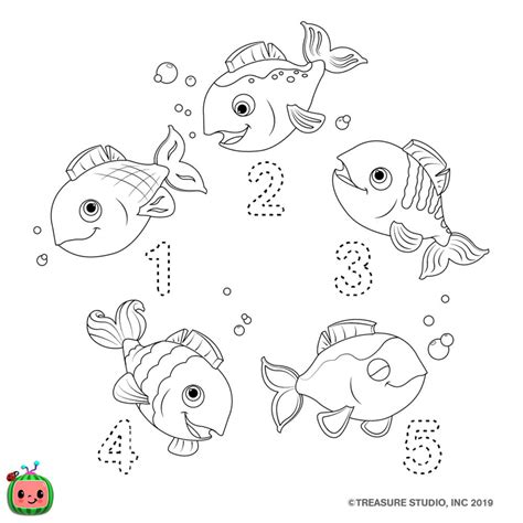 Cocomelon coloring pages are a fun way for kids of all ages to develop creativity, focus, motor skills and color recognition. CoComelon Coloring Pages Count 12345 Fish - XColorings.com