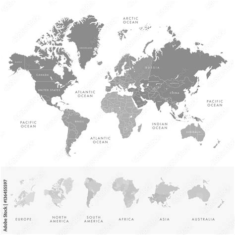 Highly Detailed World Map Continents With Labelling Of Country