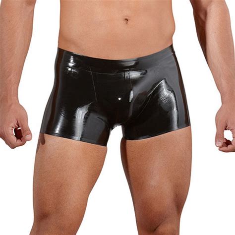 Faux Leather Boxers Black Wetlook Vinyl Leather Lingerie Sexy Men Boxers Shorts Shiny Sheath