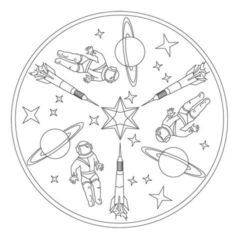 Ein mandala mit fünf verschiedenen verkleidungen für karneval, fasching oder halloween. Rockets in Space Mandala for pre-K, kindergarten and elementary school