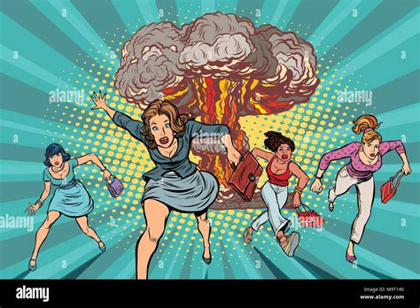 People Run Away From A Nuclear Explosion Stock Vector Image And Art Alamy