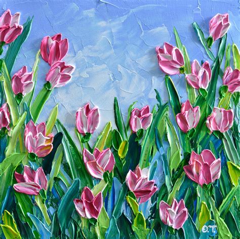 Tulips Garden Impasto Flowers By Olga Tkachyk Artfinder