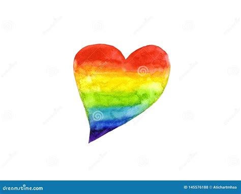 Watercolor Rainbow Heart Symbol Lgbt Or Lesbian Gay Bisexualtransgender Stock Illustration