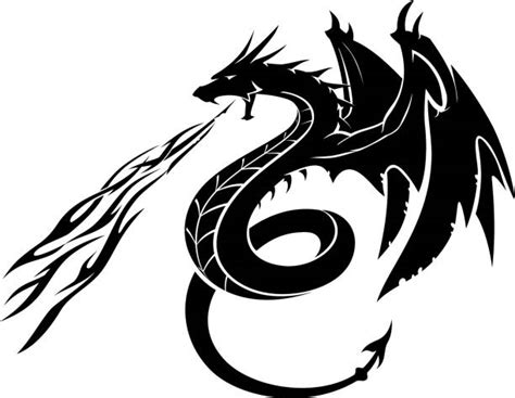 Fire Breathing Dragon Tattoo Silhouettes Illustrations Royalty Free