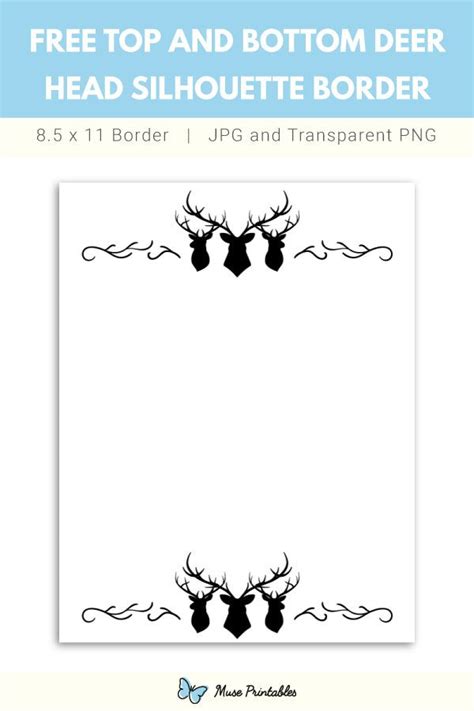 Free Printable Top And Bottom Deer Head Silhouette Border Deer Head